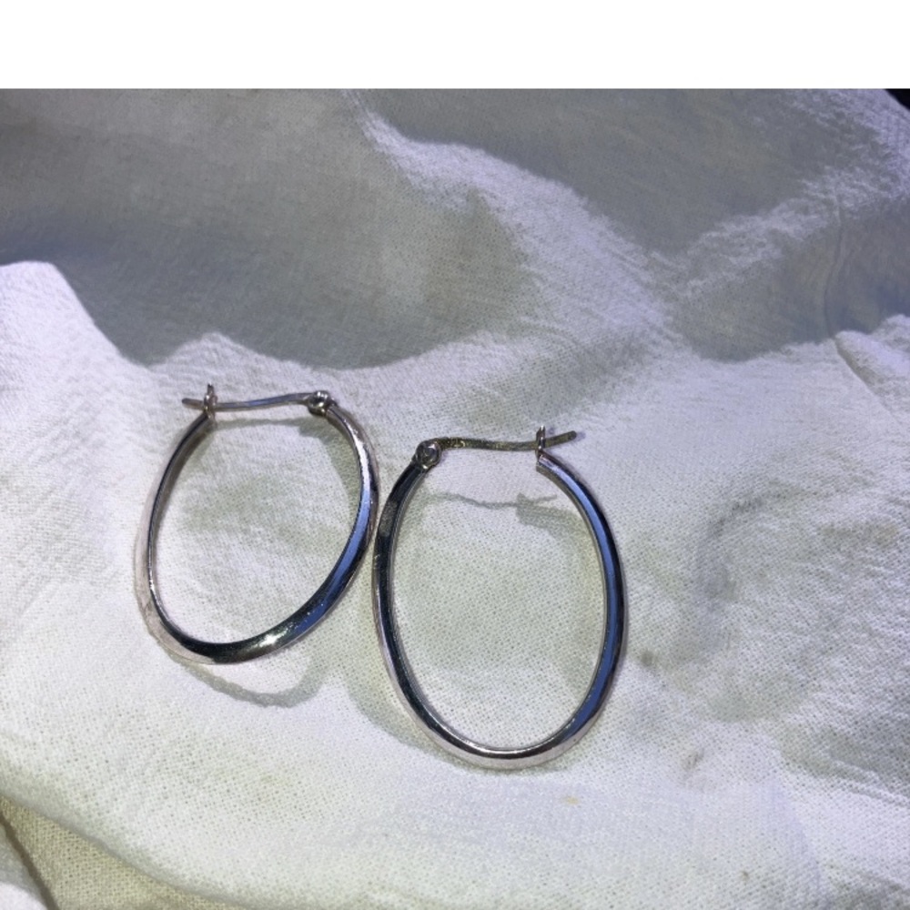 Oblong Hoop Earrings sterling  Silver 925